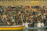 Pilgrims Bathing in Ganges River in Varanasi, India